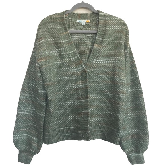 C&C California Cardigan Sweater Size Small Green Variegated Knit V Neck 4 Button - Picture 1 of 8
